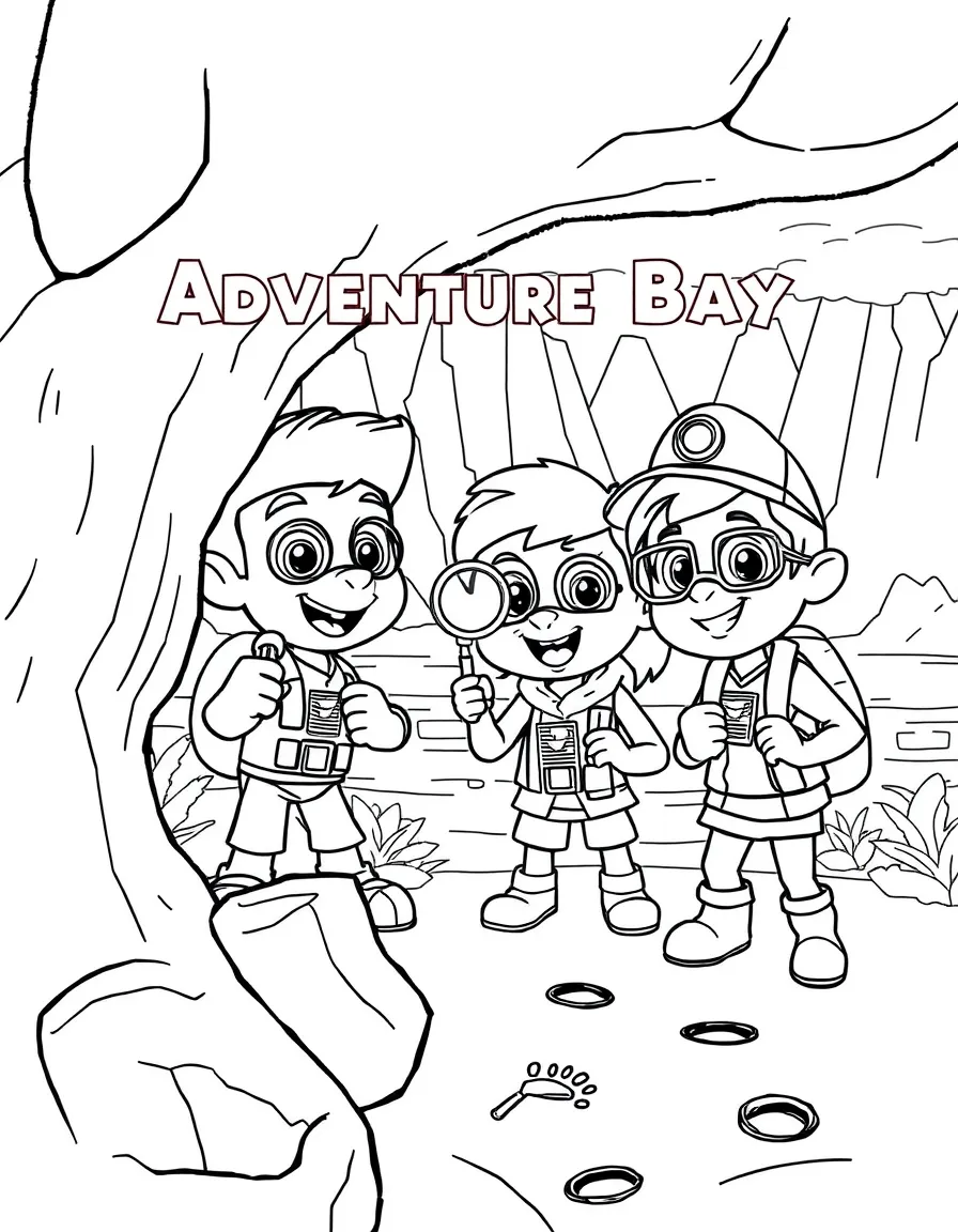 Chase and the team solving a mystery in Adventure Bay, with magnifying glasses, clue markers, and suspicious footprints
