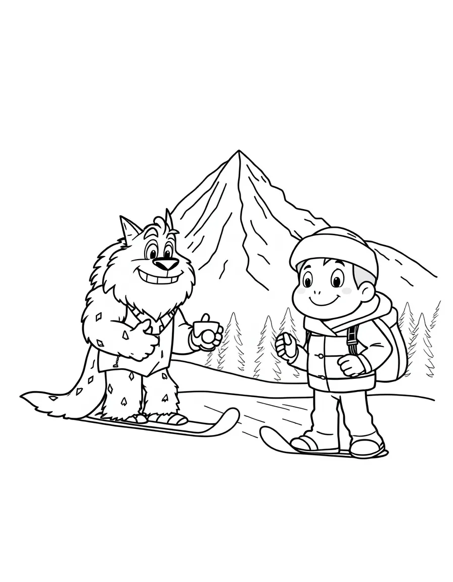 Everest and Jake hosting a winter sports day on the mountain, with skiing, snowboarding, and hot cocoa stations