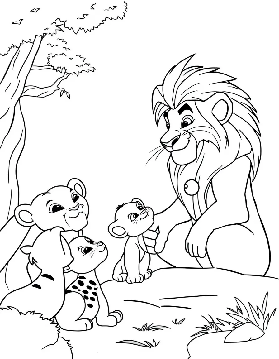 The Lion King's Rafiki presenting baby Simba to all the animals gathered at Pride Rock