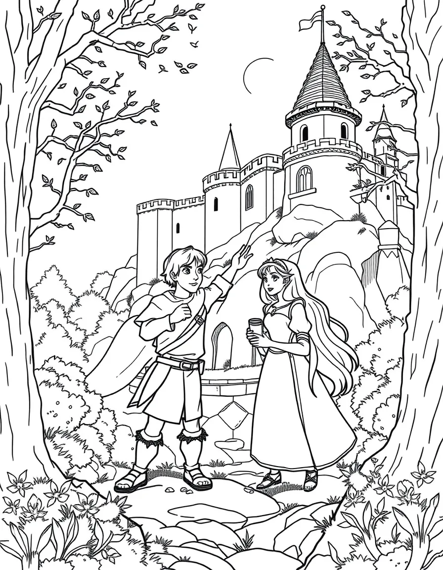 The Black Cauldron's Taran and Princess Eilonwy exploring ancient Welsh castles and mystical forests