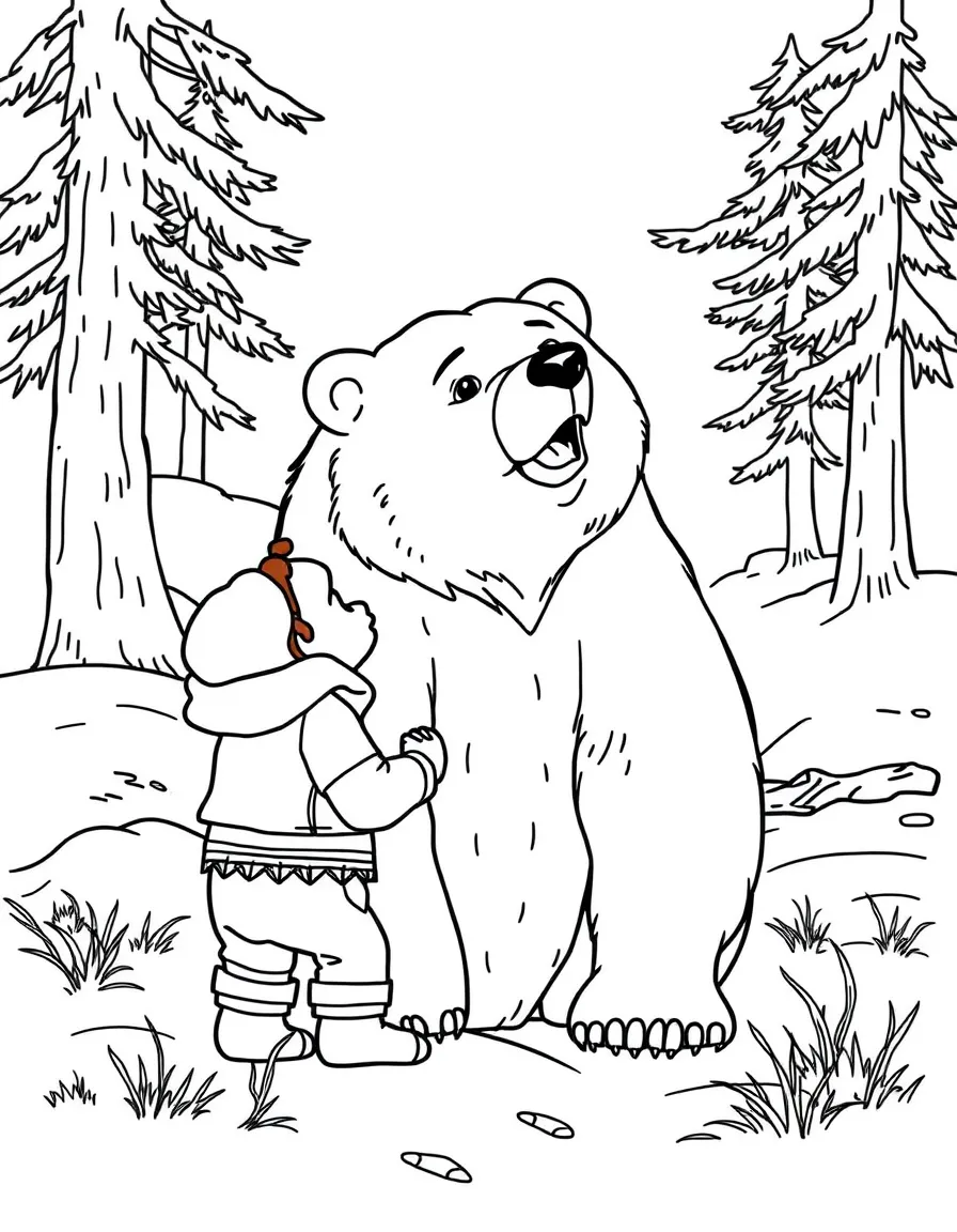 Brother Bear's Kenai transformed into a bear learning from Koda in the Alaskan wilderness