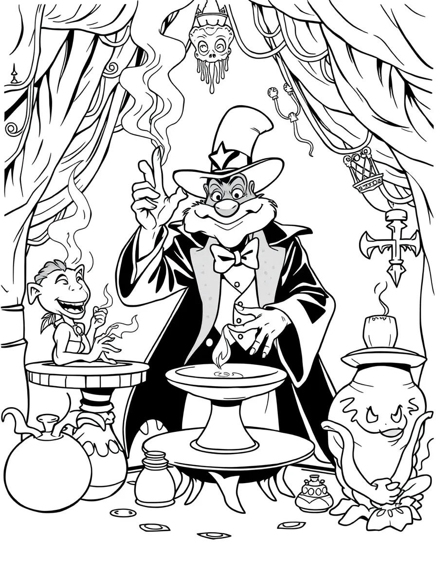 The Princess and the Frog's Dr. Facilier conjuring voodoo magic in his shadowy lair with spirits