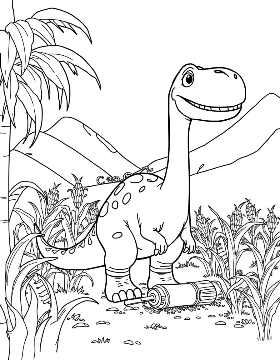 The Good Dinosaur's Arlo helping his family work on their corn farm in the prehistoric valley
