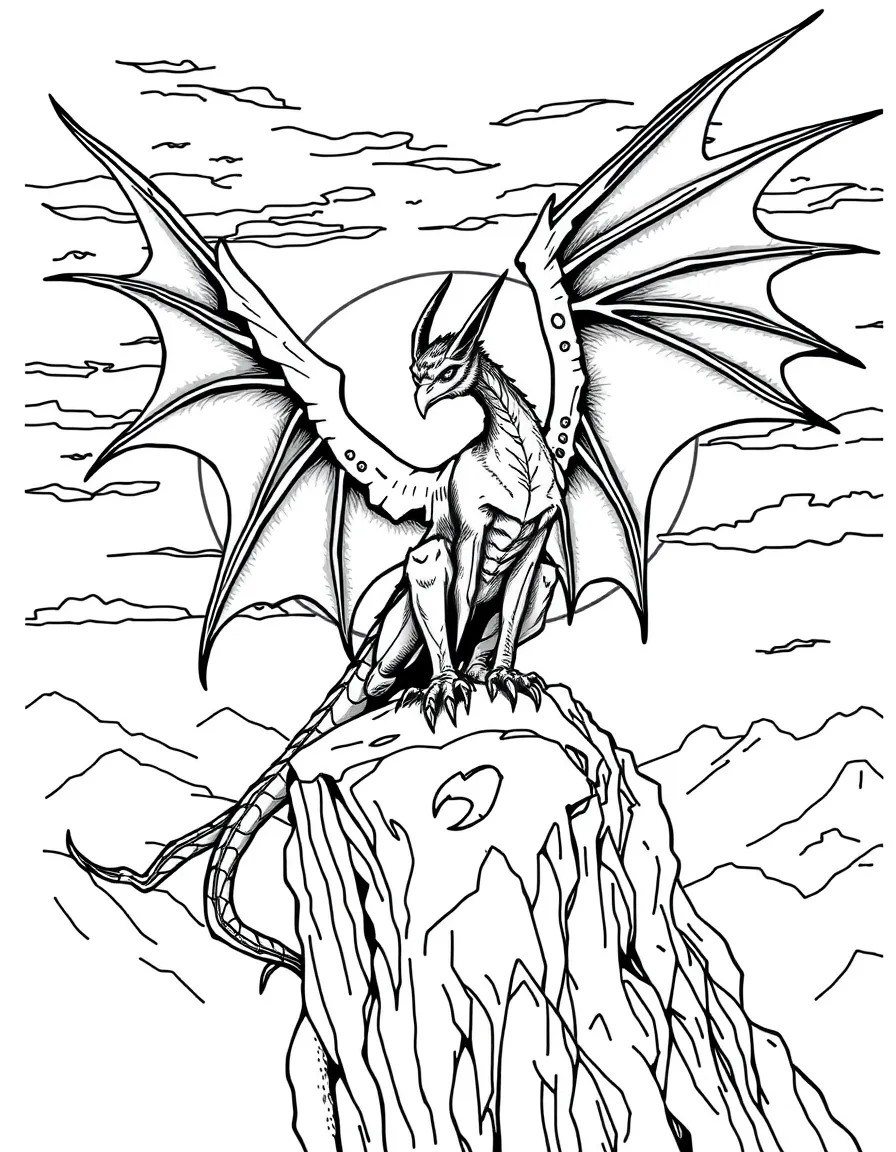 Yveltal perched on a cliff during sunset, with its dark wings spread and life energy visible as red streams