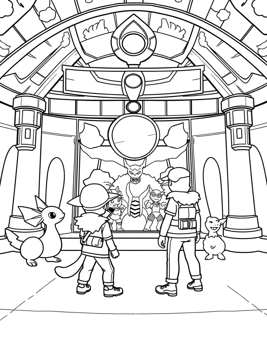 A Pokémon Gym battle with a trainer commanding their team while the Gym Leader prepares their strategy