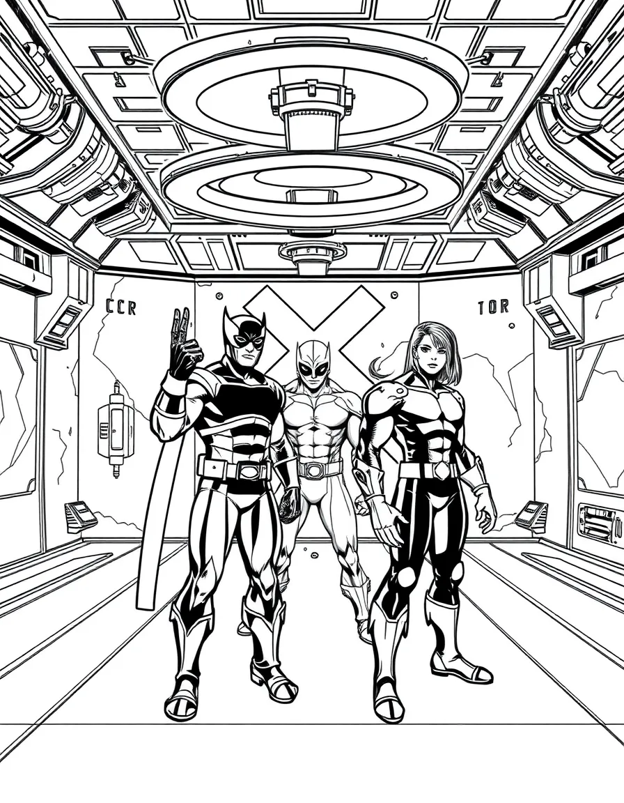 The X-Men at their school training in the Danger Room with holographic obstacles and challenges
