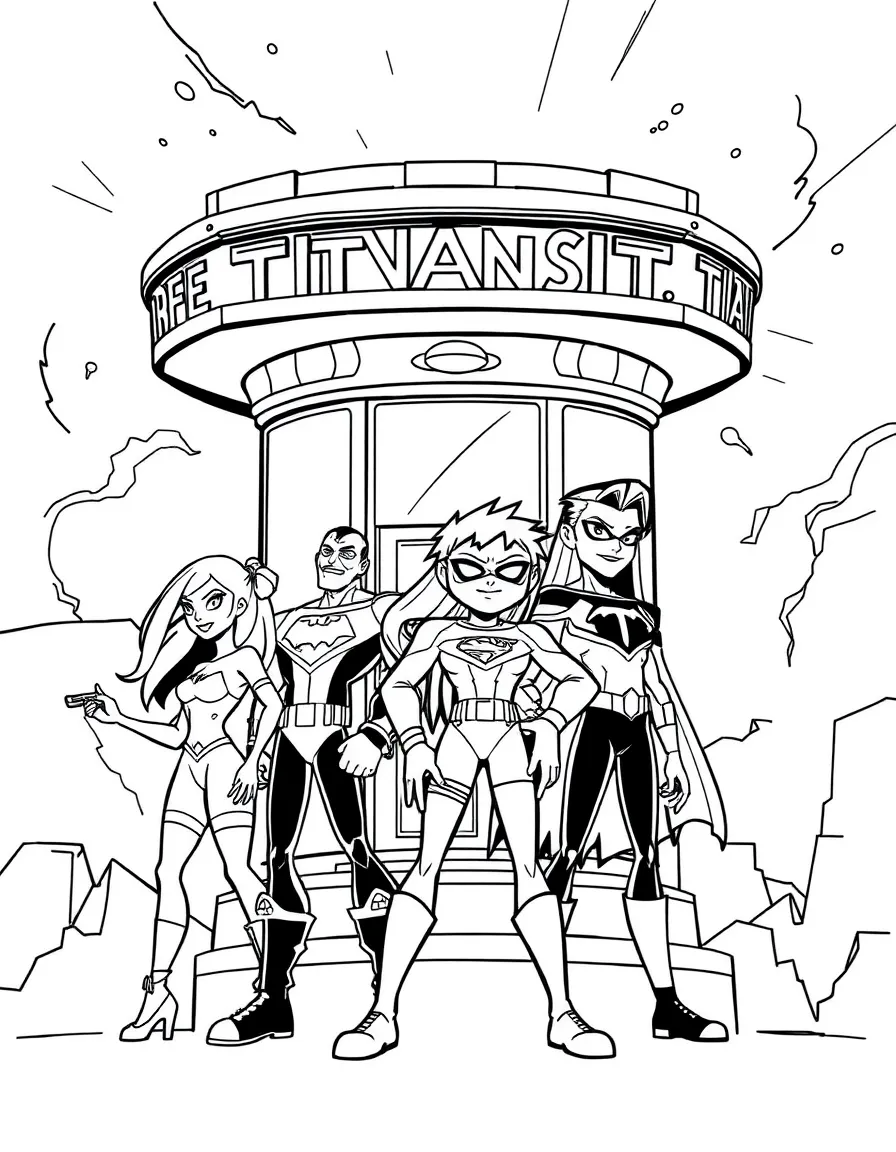 The Teen Titans at Titans Tower with each member showcasing their individual abilities and personalities