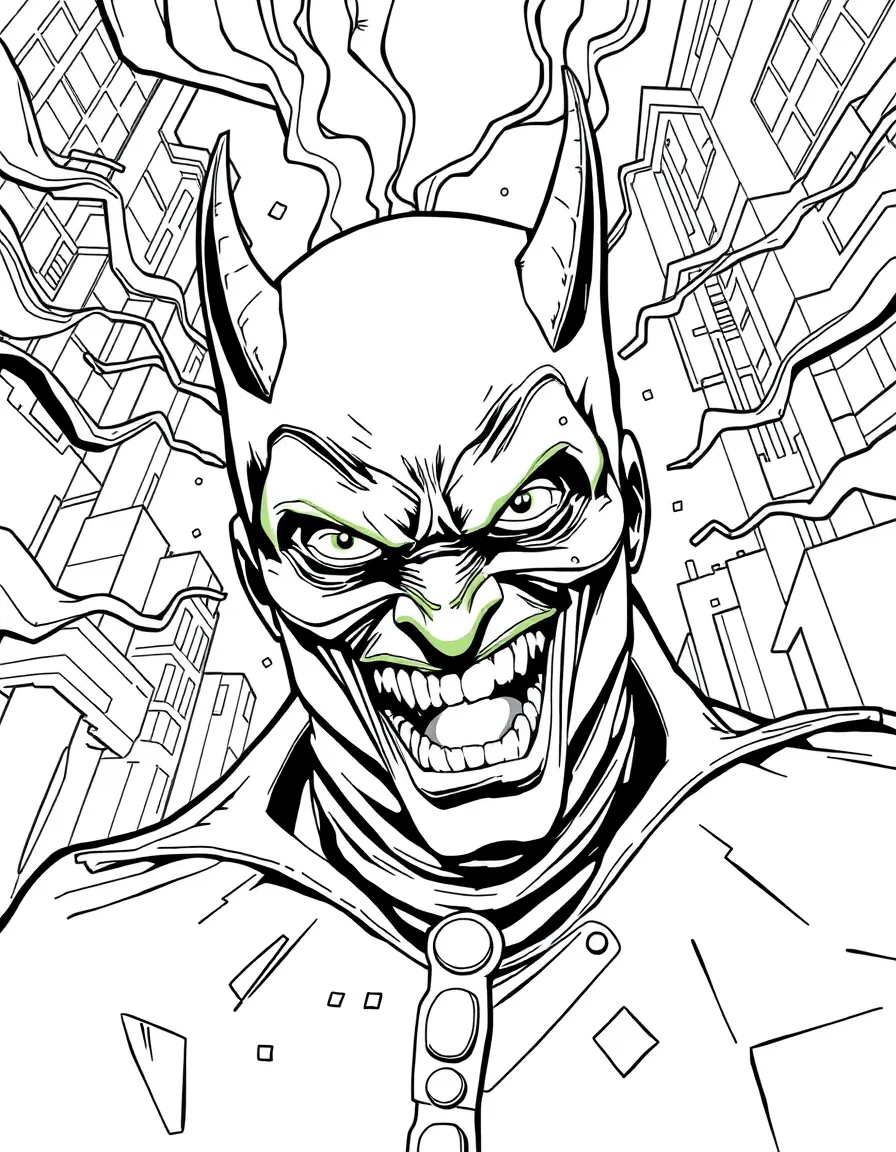 The Mask causing chaos in Edge City with his green face and wild expressions, reality bending around him
