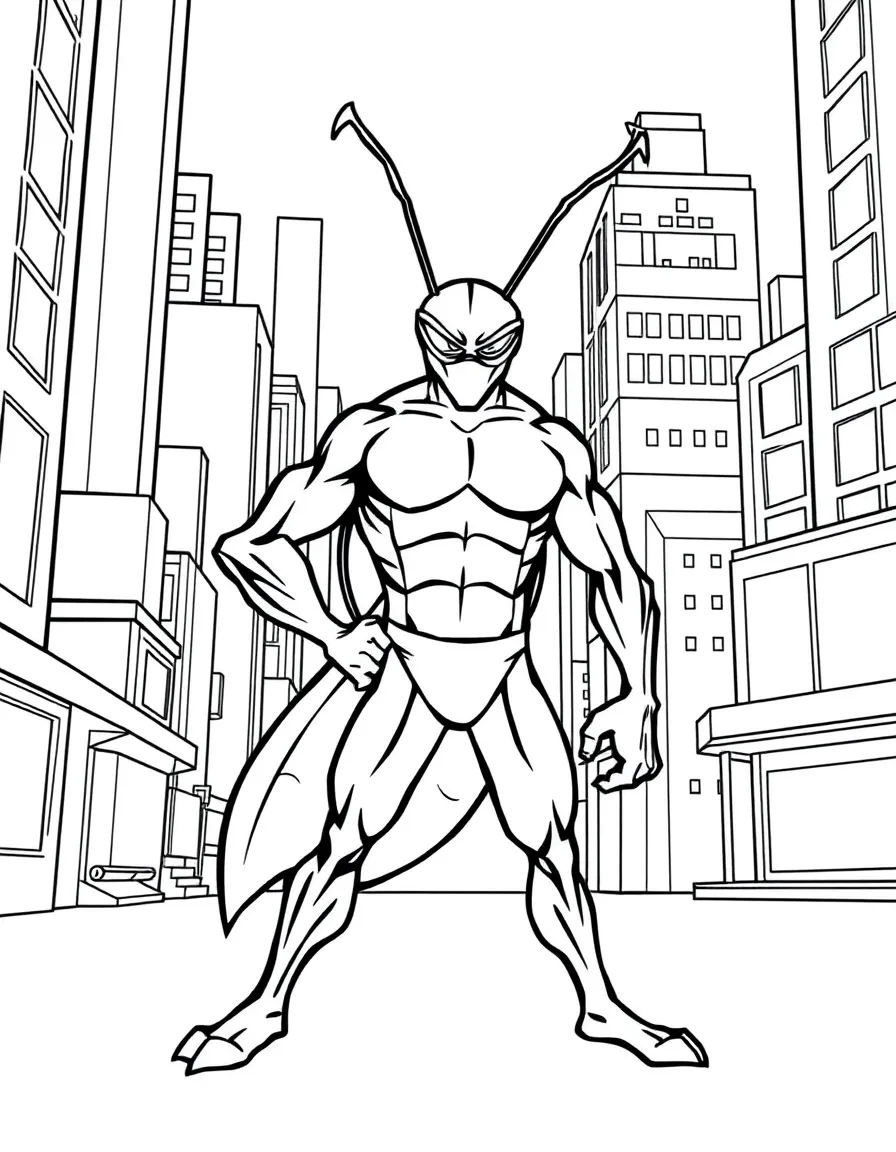 The Tick standing heroically in The City with his blue costume and antennae, ready to fight evil