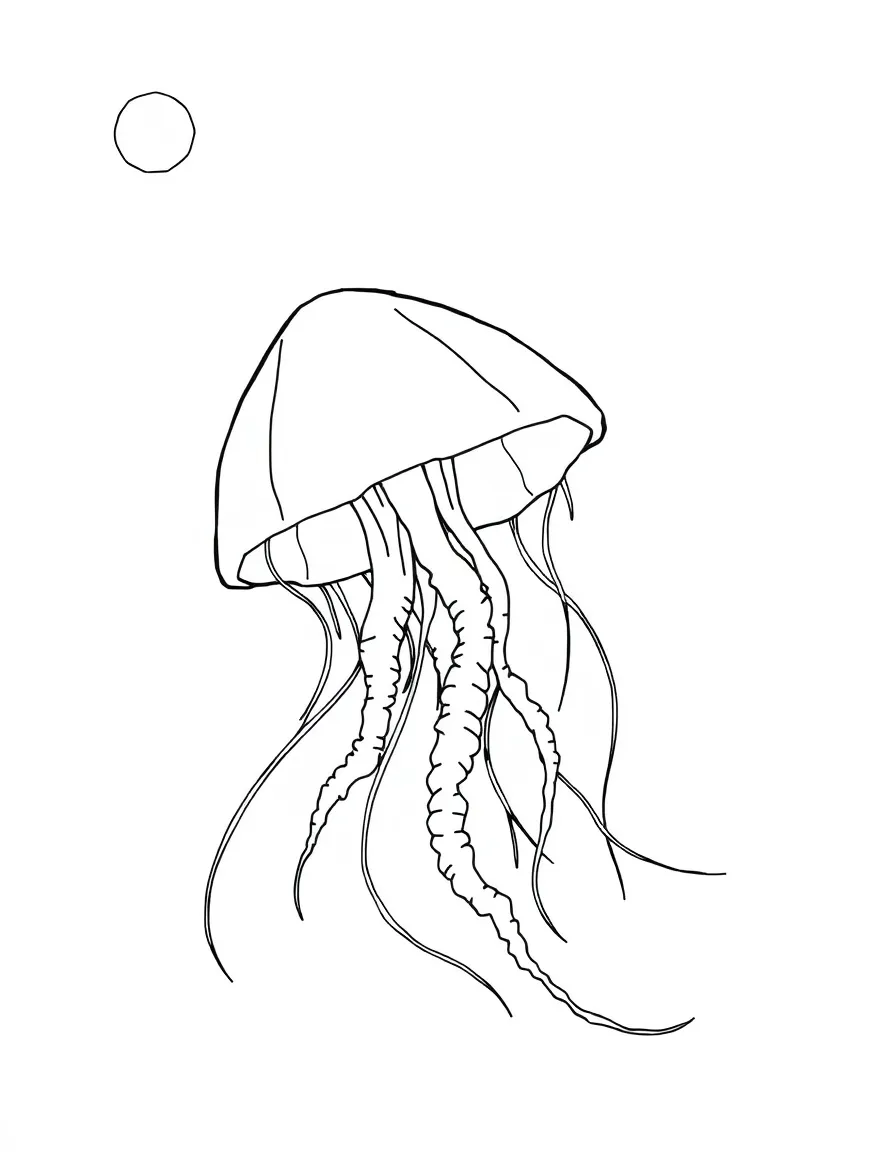 A jellyfish floating gracefully through blue water, with its translucent bell and trailing tentacles glowing