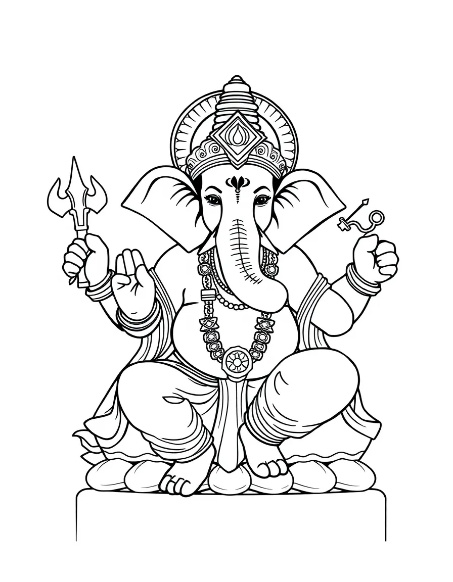 Hindu god Ganesha removing obstacles, with his elephant head and multiple arms holding sacred objects
