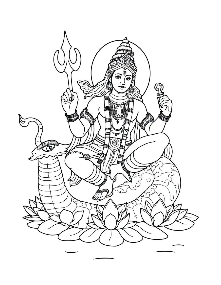 Vishnu resting on the cosmic serpent, with lotus flowers and the preservation of the universe shown