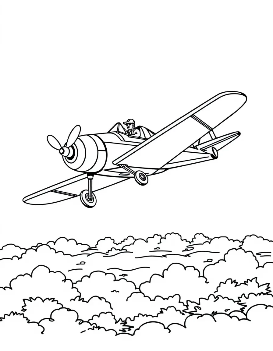 Biplane performing stunts with pilot in open cockpit, loops and rolls shown, and vintage aviation feel