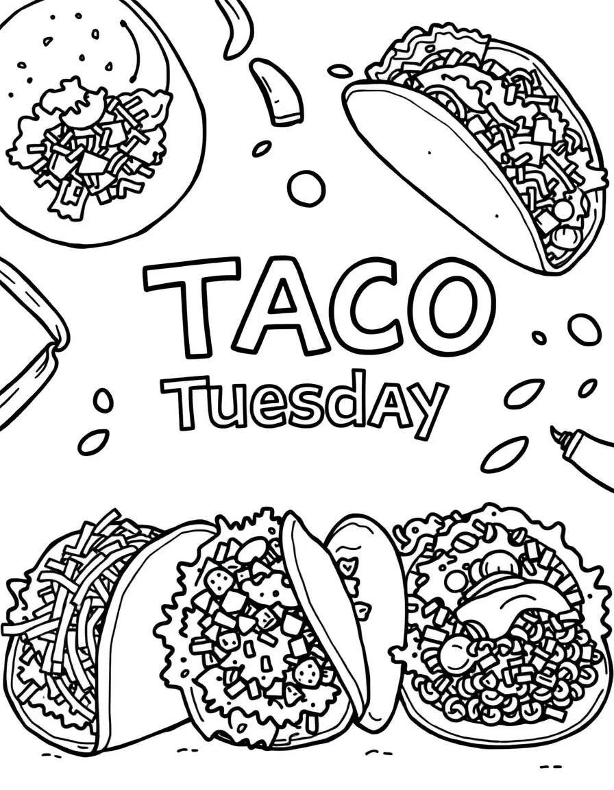 Taco Tuesday spread with hard and soft shells, ground beef, lettuce, tomatoes, cheese, and hot sauce