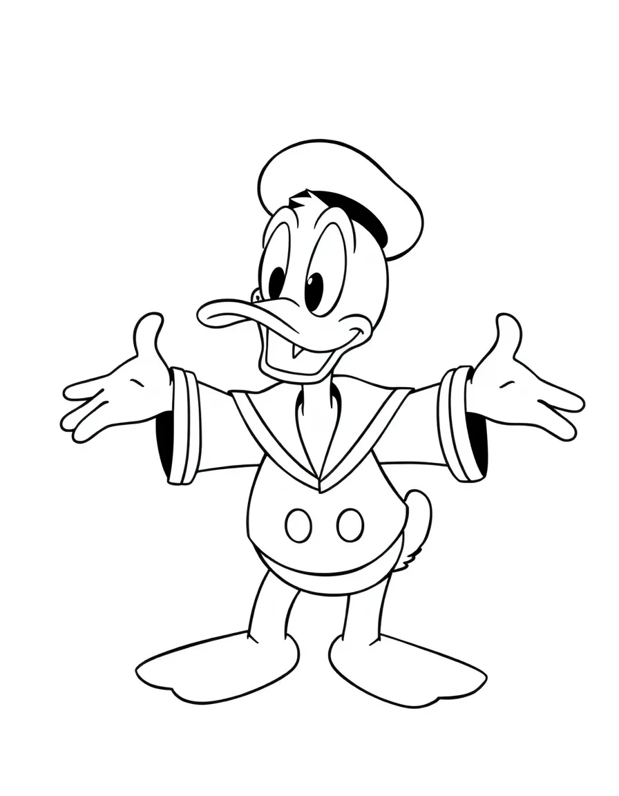 Donald Duck looking surprised with his arms outstretched, wearing his sailor suit.
