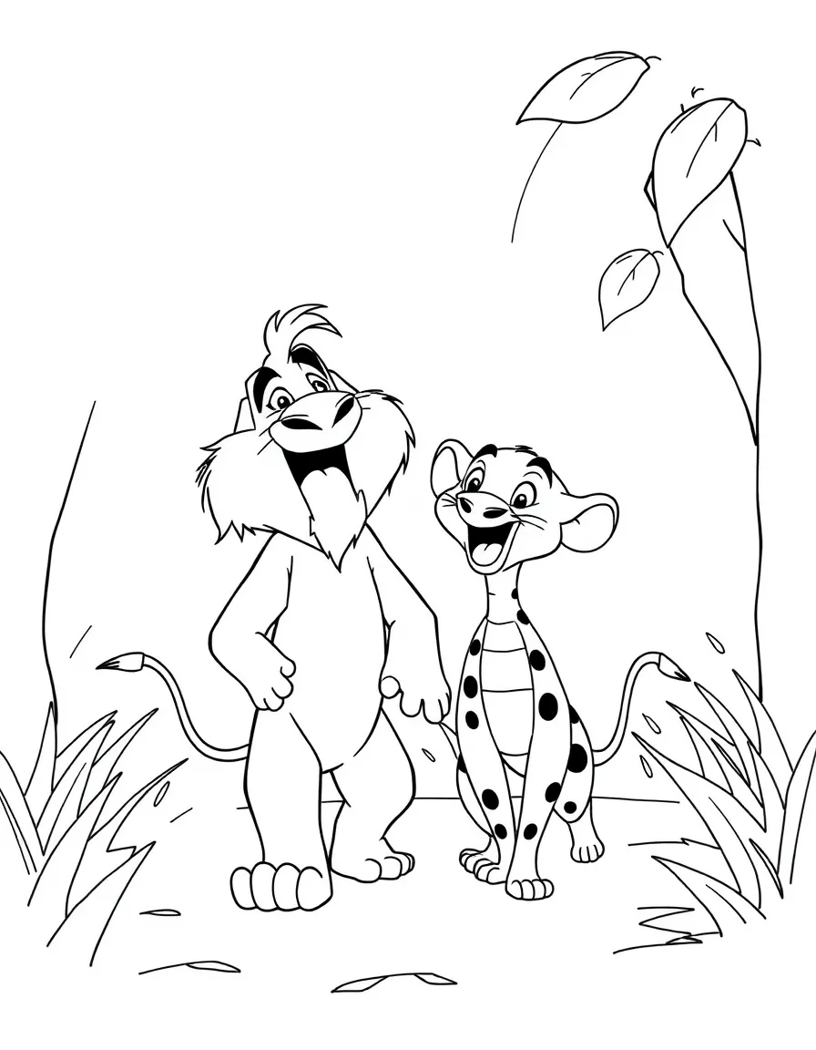 Timon and Pumbaa singing "Hakuna Matata" while walking through the jungle.