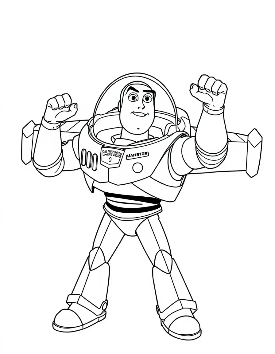 Buzz Lightyear striking a heroic pose, with his wings extended.