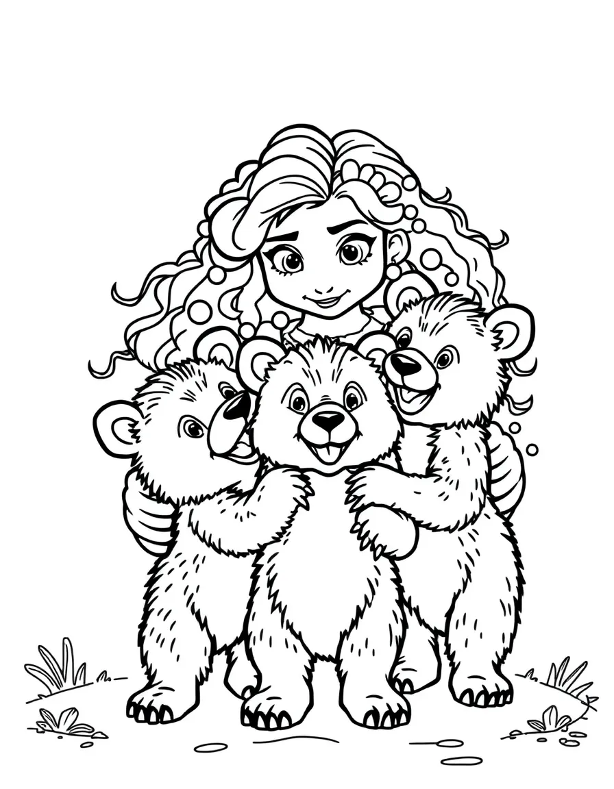 Merida's three mischievous bear cub brothers playing together.