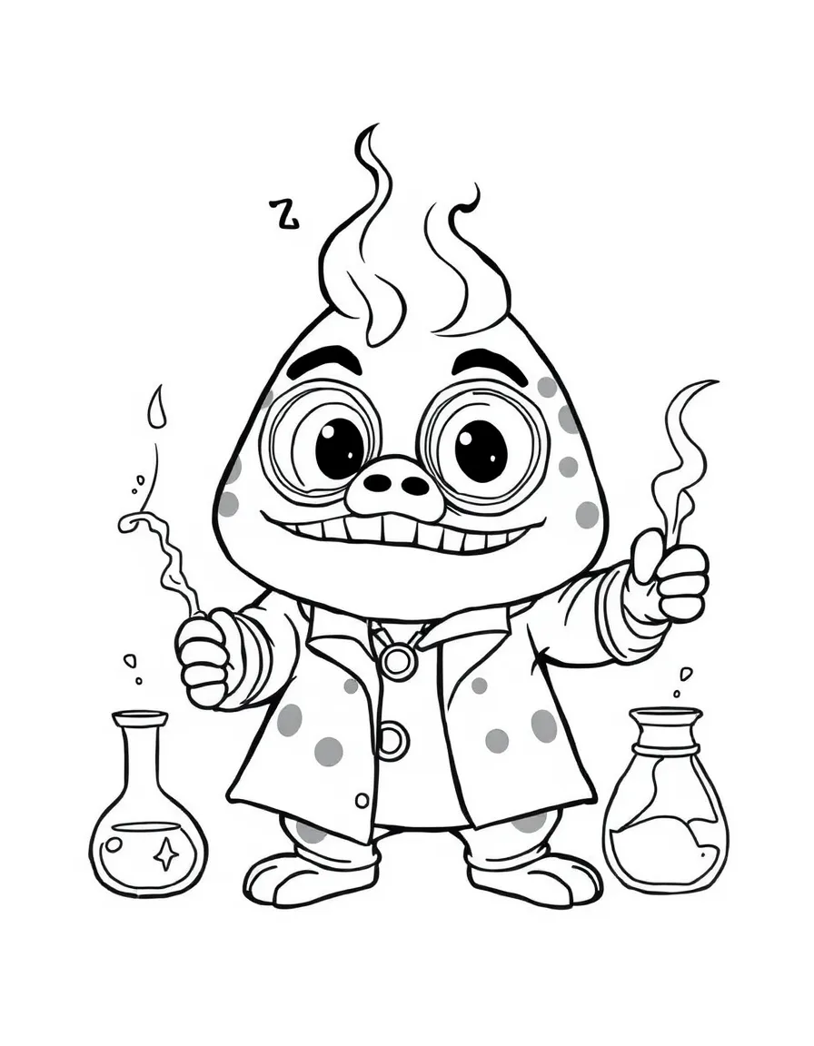 Jumba Jookiba looking like a mad scientist, with experiments bubbling.