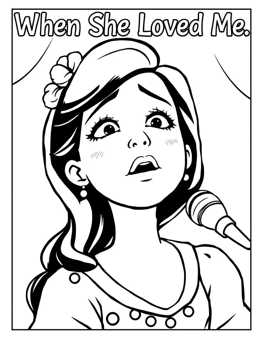 Jessie singing "When She Loved Me" with a sad but hopeful expression.