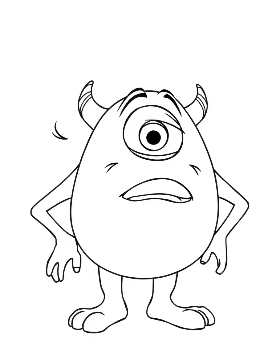 Mike Wazowski telling a joke, with his one big eye twinkling.