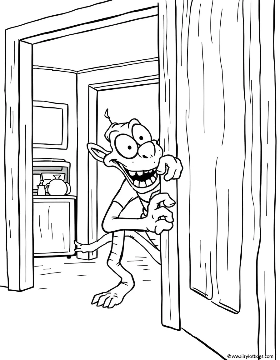 Randall Boggs looking slimy and sneaky, trying to sneak through doors.