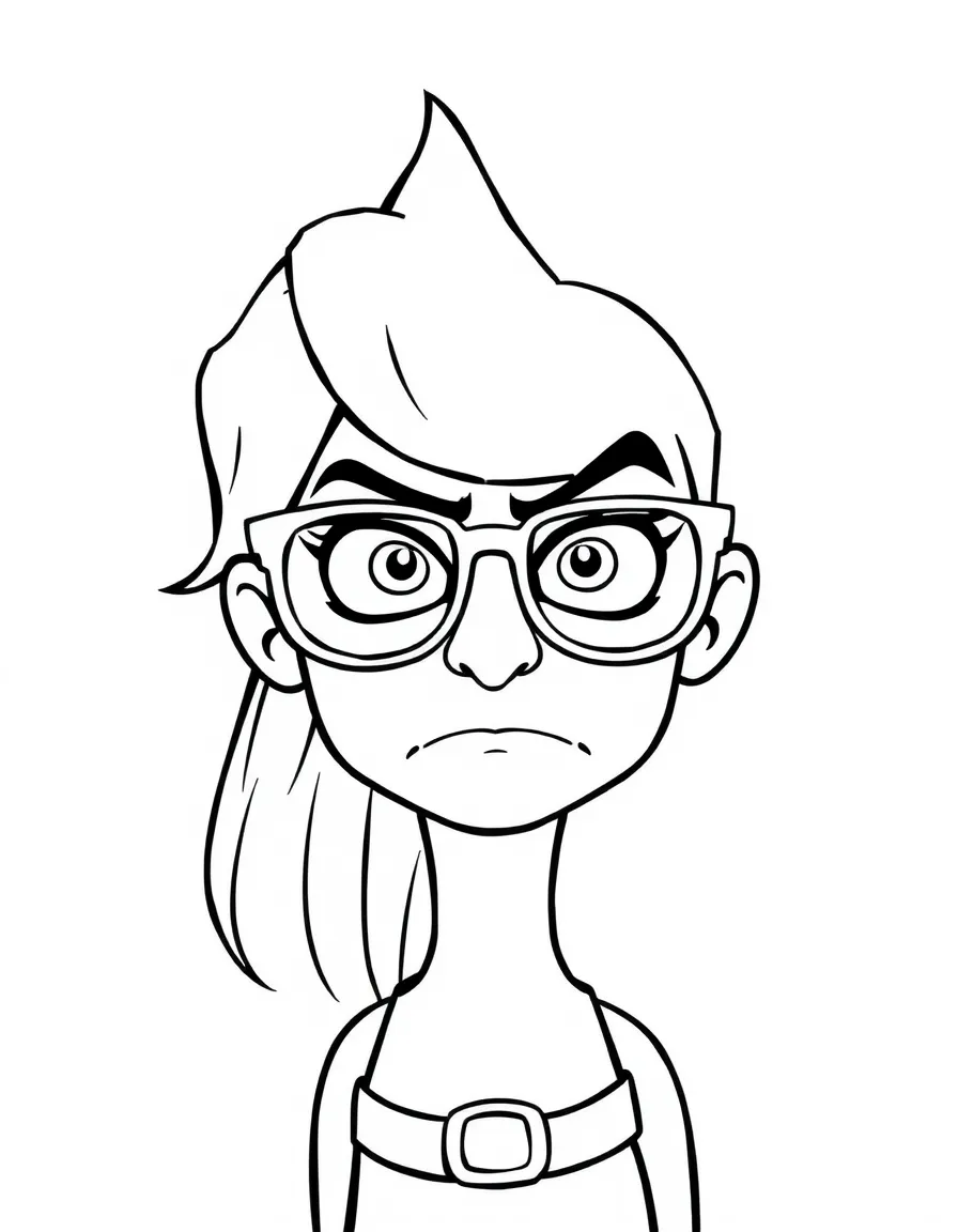 Roz giving a stern look, with her glasses pushed down her nose.