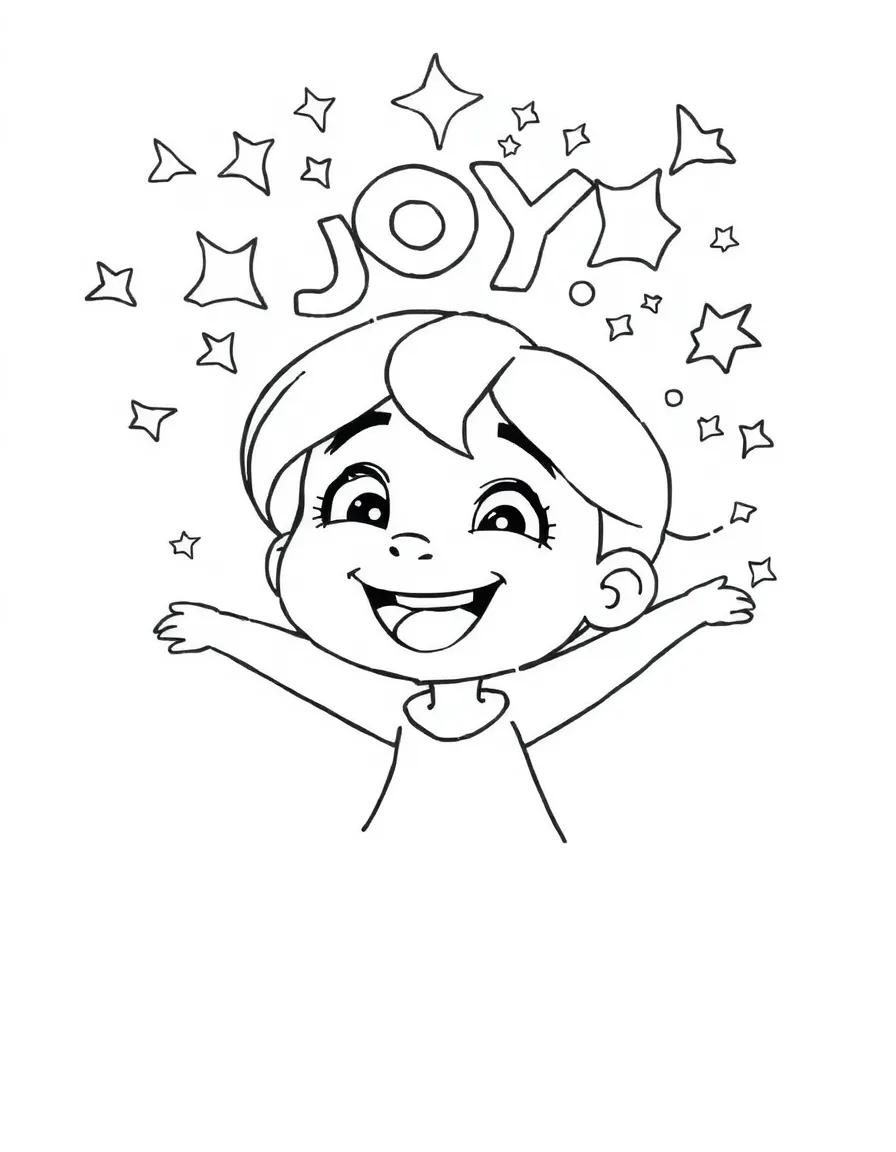 Joy floating through Riley's mind, with a big, bright smile.