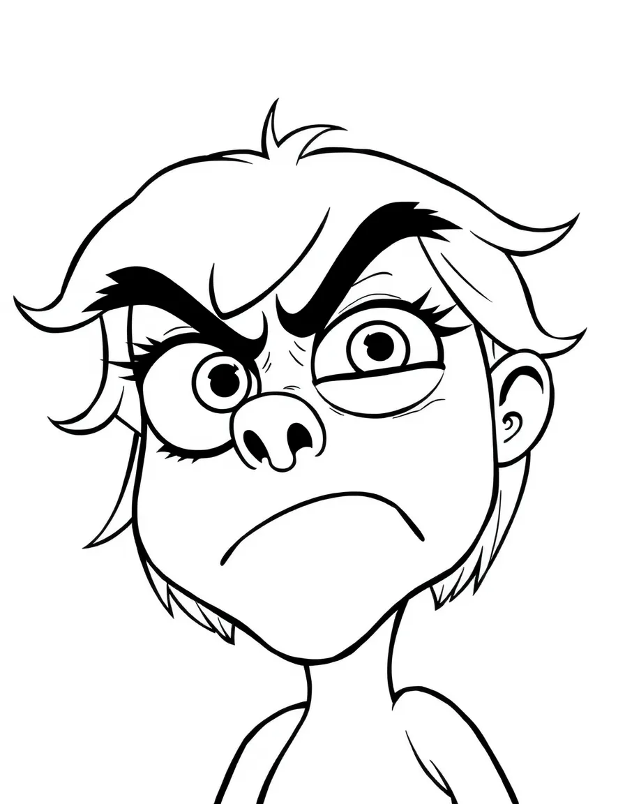 Disgust looking disgusted, with her nose scrunched up.