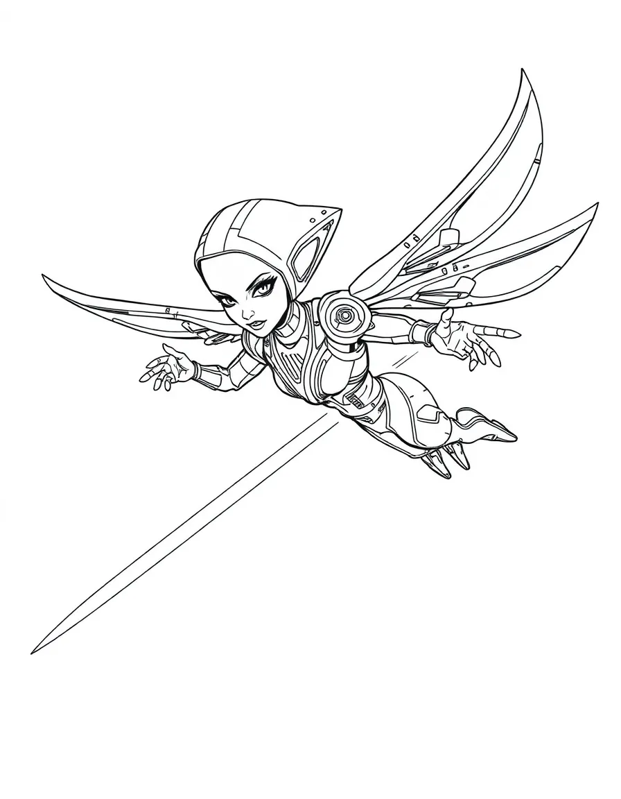 EVE flying gracefully, with her laser glowing.