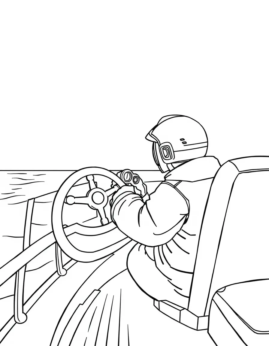 Auto the autopilot looking stern and controlling the ship.