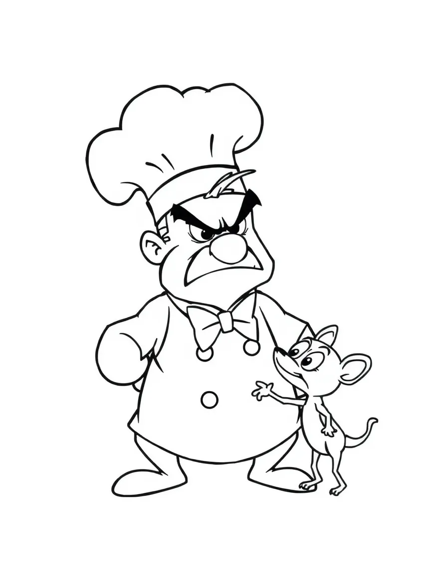 Chef Skinner looking angry and small, trying to catch Remy.