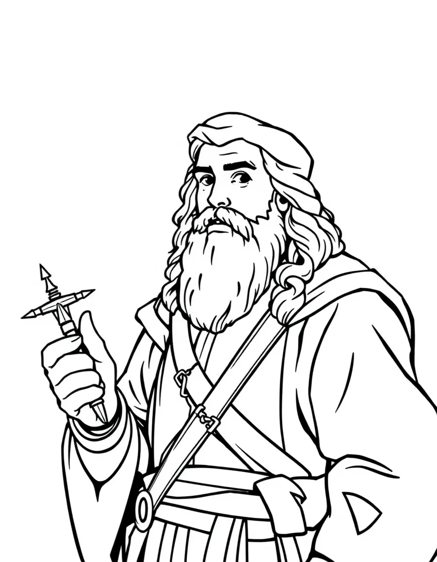 John Smith looking brave, with his compass in hand.