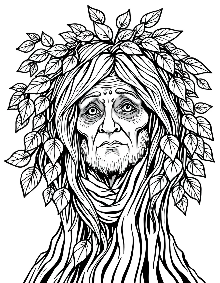Grandmother Willow with her wise old face, surrounded by glowing leaves.
