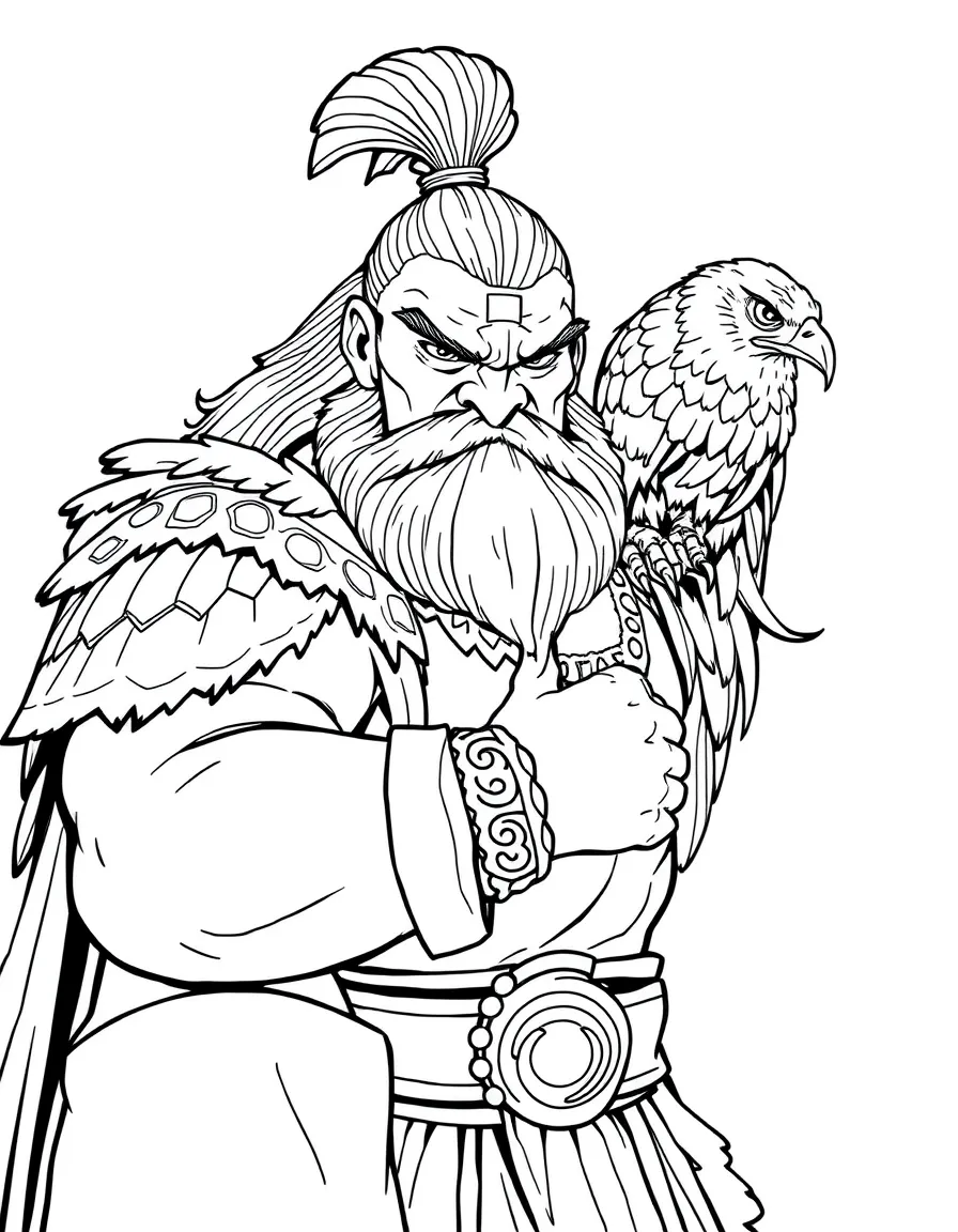 Shan Yu looking menacing with his hawk on his arm.