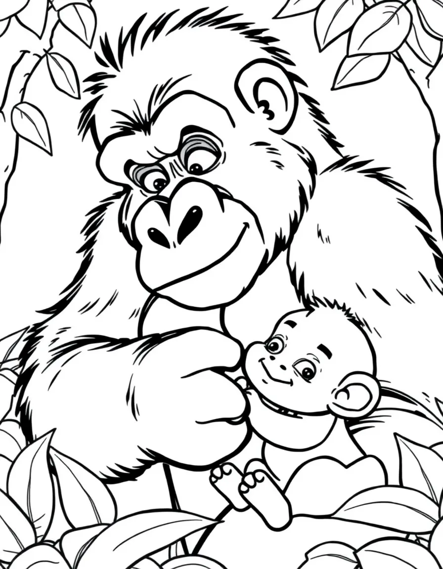Kala the gorilla holding baby Tarzan lovingly.