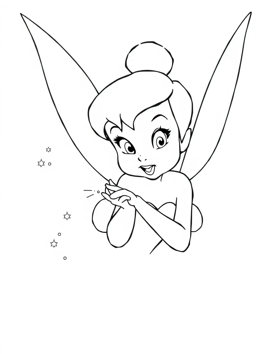 Tinker Bell sprinkling pixie dust, looking a little bit jealous.