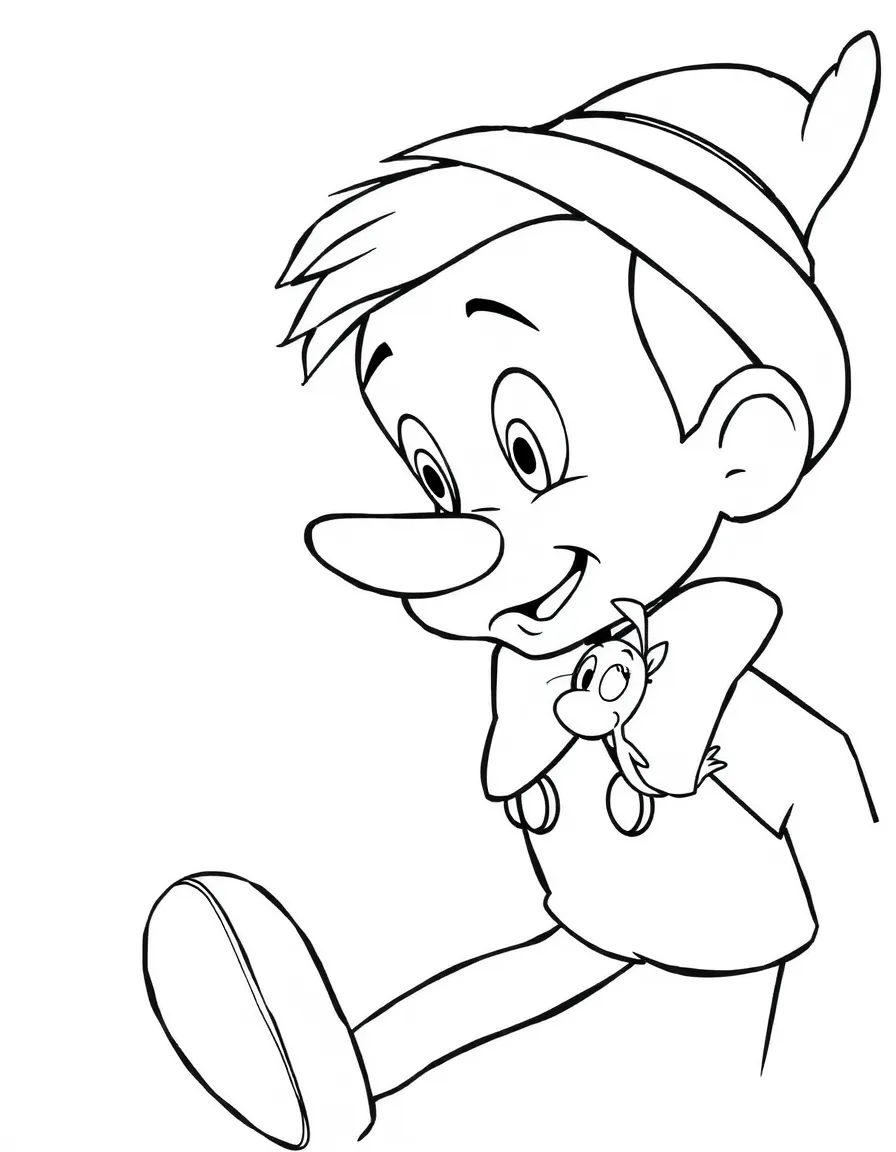Pinocchio's nose growing long, with Jiminy Cricket looking worried.
