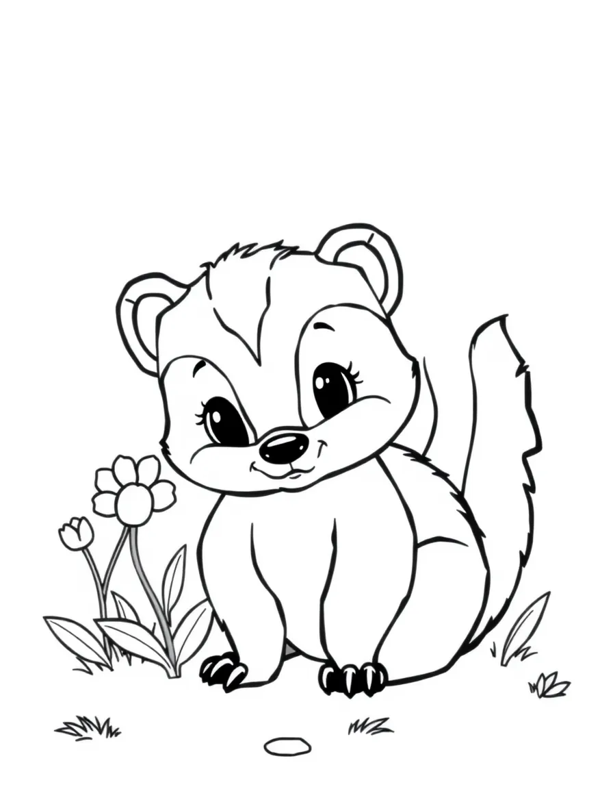 Flower the skunk looking shy and sweet.