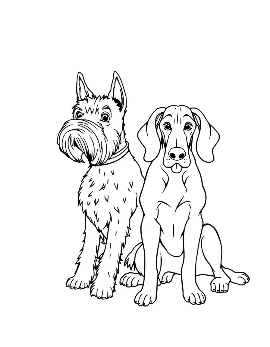 Jock the Scottish Terrier and Trusty the Bloodhound sitting together.
