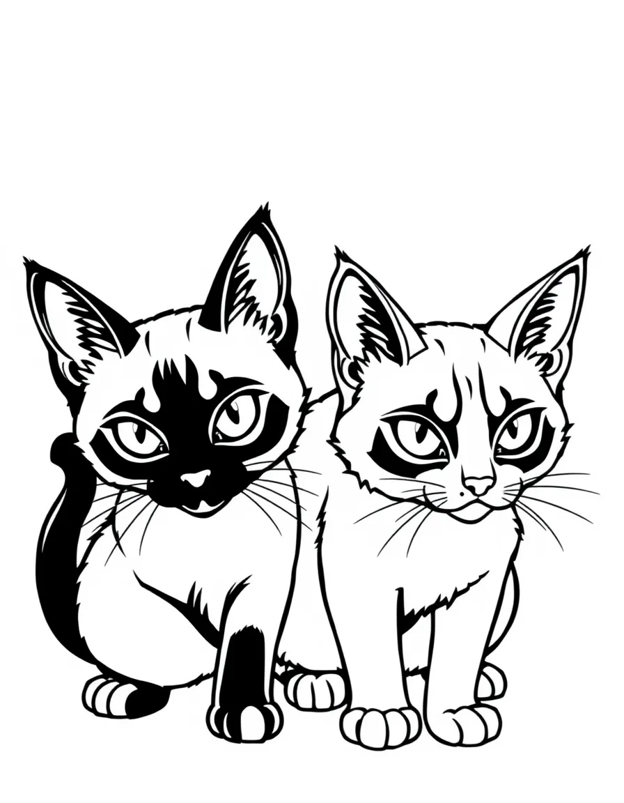 Siamese cats Si and Am looking sneaky and mischievous.