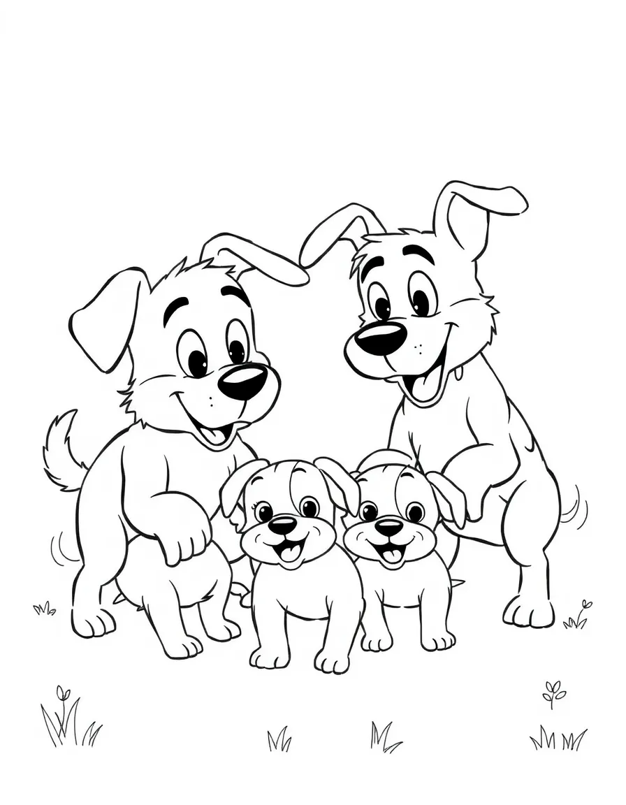 Horace and Jasper looking clumsy and trying to catch the puppies.