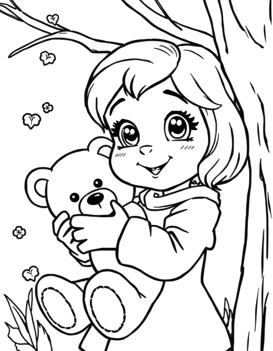 Penny looking hopeful and holding her teddy bear.