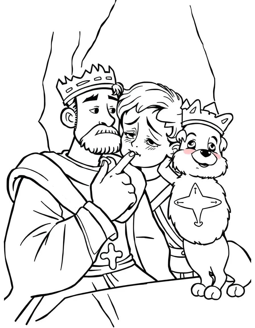 Prince John sucking his thumb and crying, with Sir Hiss nearby.