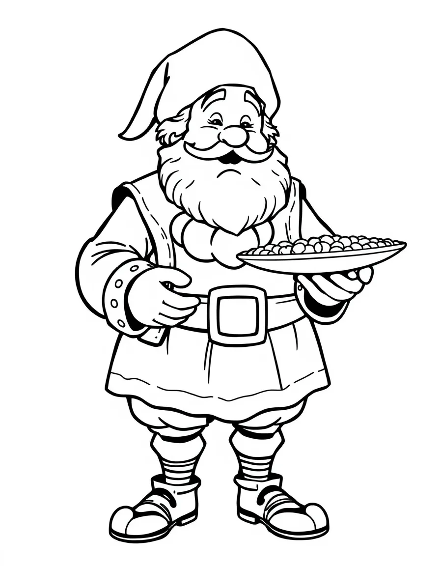 Friar Tuck looking jolly and holding a collection plate.