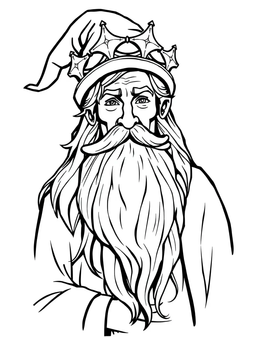Merlin the wizard with his long beard, looking magical.