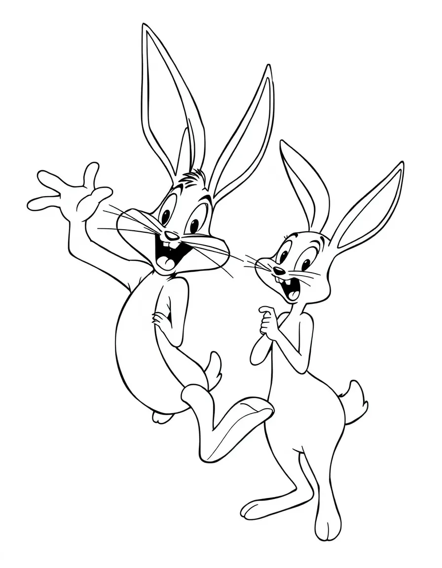 Roger Rabbit looking shocked and jumping, with Jessica Rabbit beside him.