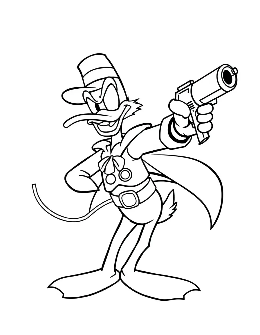 Darkwing Duck striking a heroic pose, with his gas gun.
