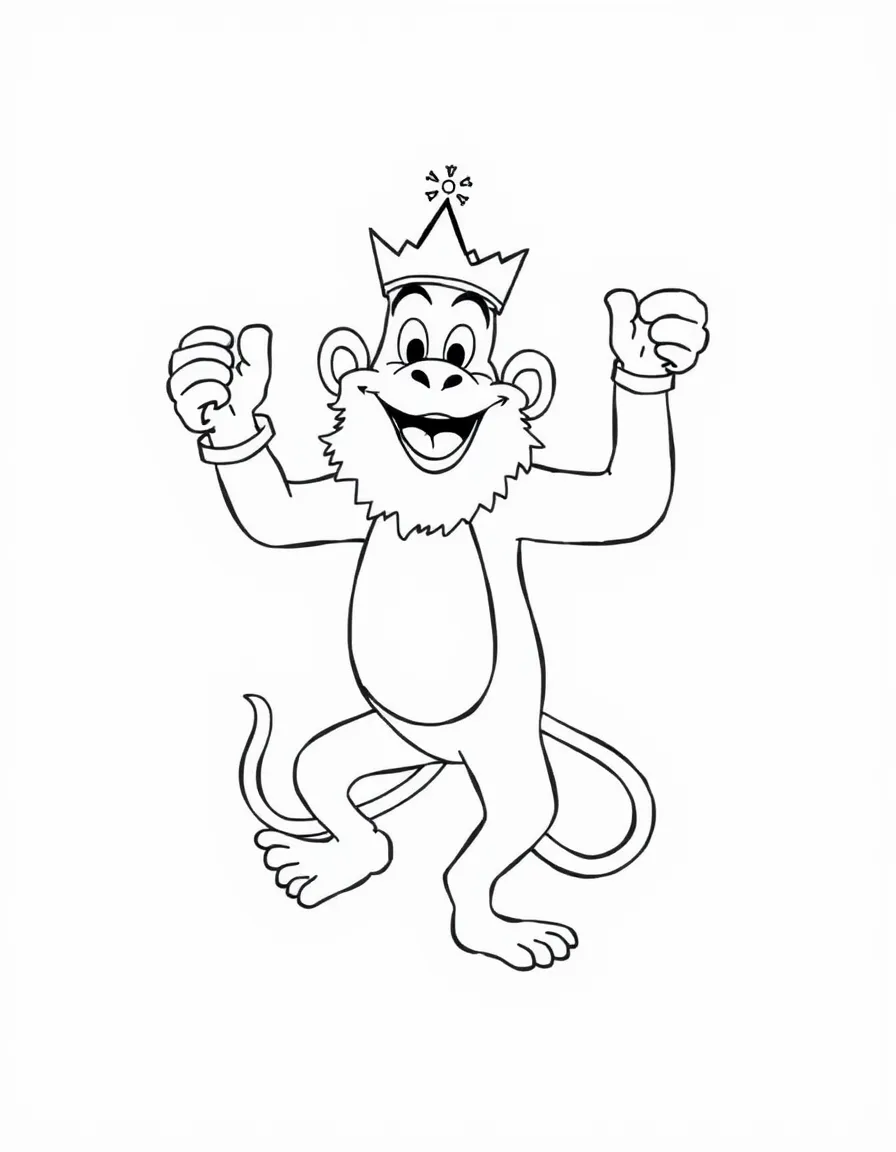 King Louie dancing with his monkeys, with a banana.