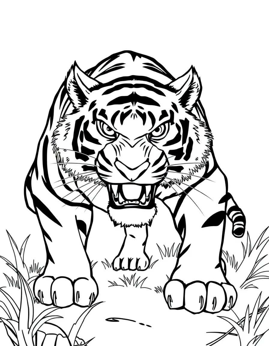 Shere Khan the tiger looking dangerous and prowling.